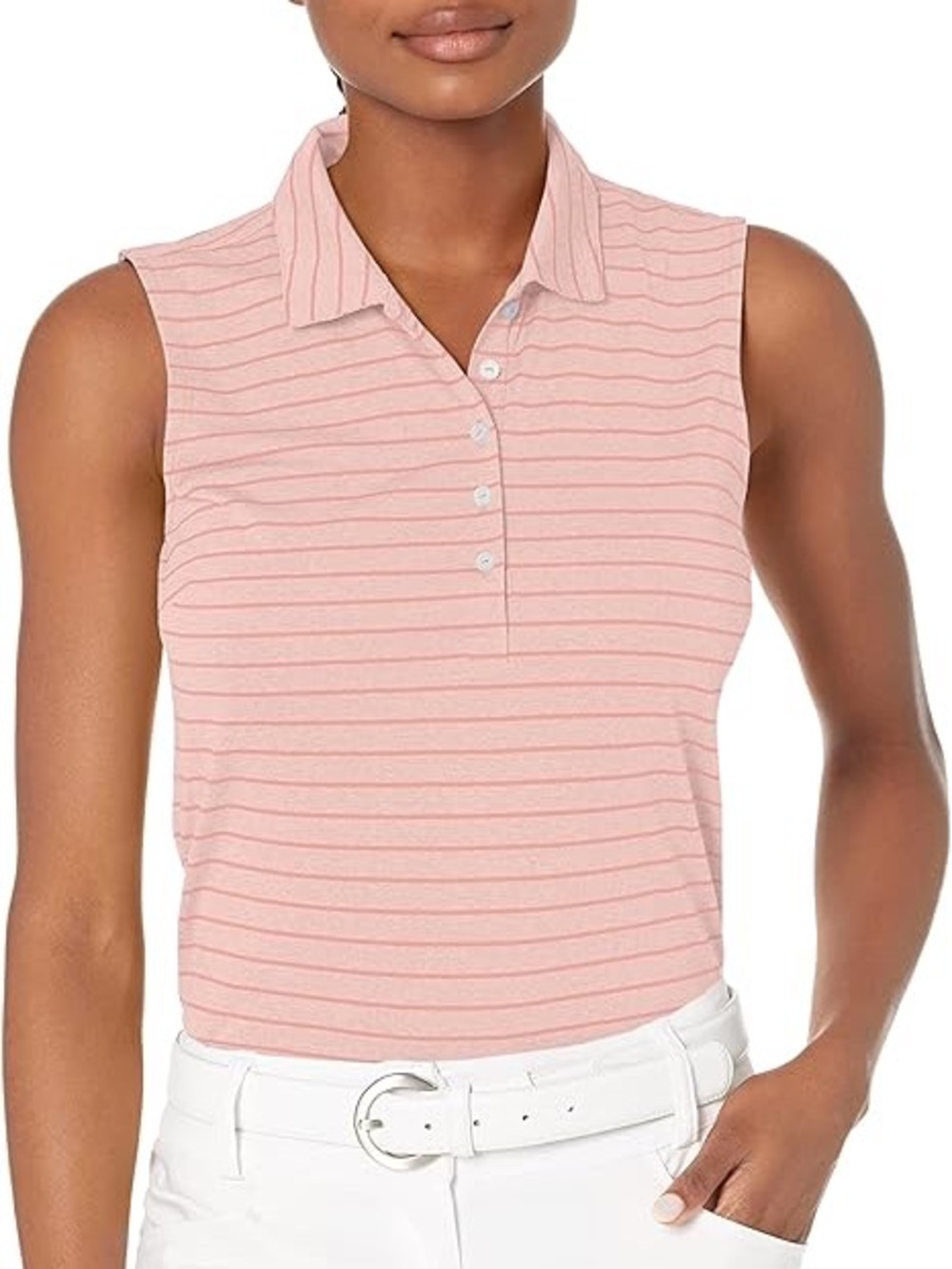 Puma Sleeveless Pink Striped Golf Polo Top - Size small